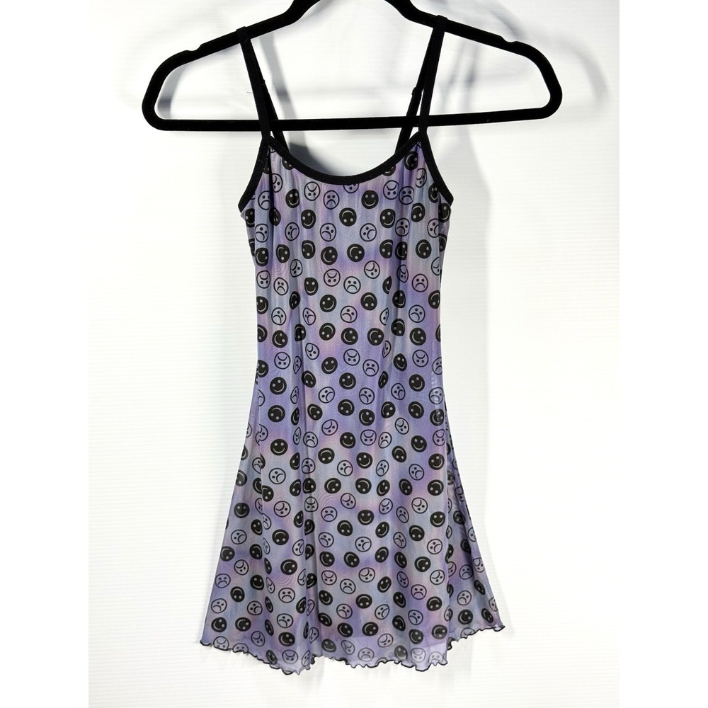 Dollskill Horoscopez XS Smiley Face Mesh Slip Dress Y2K Goth Grunge Purple Rave
